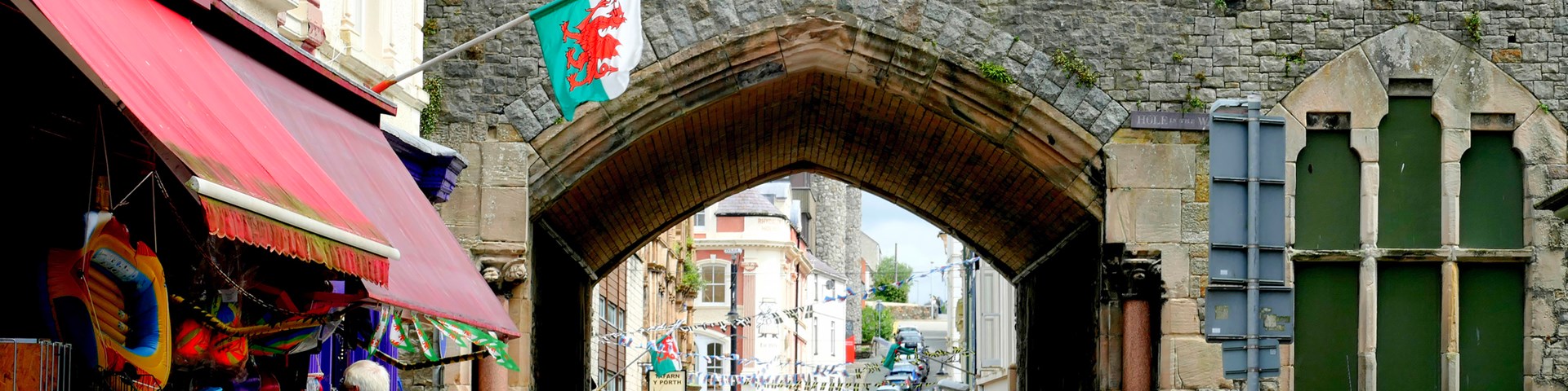 Town centre of Caernarfon in North Wales